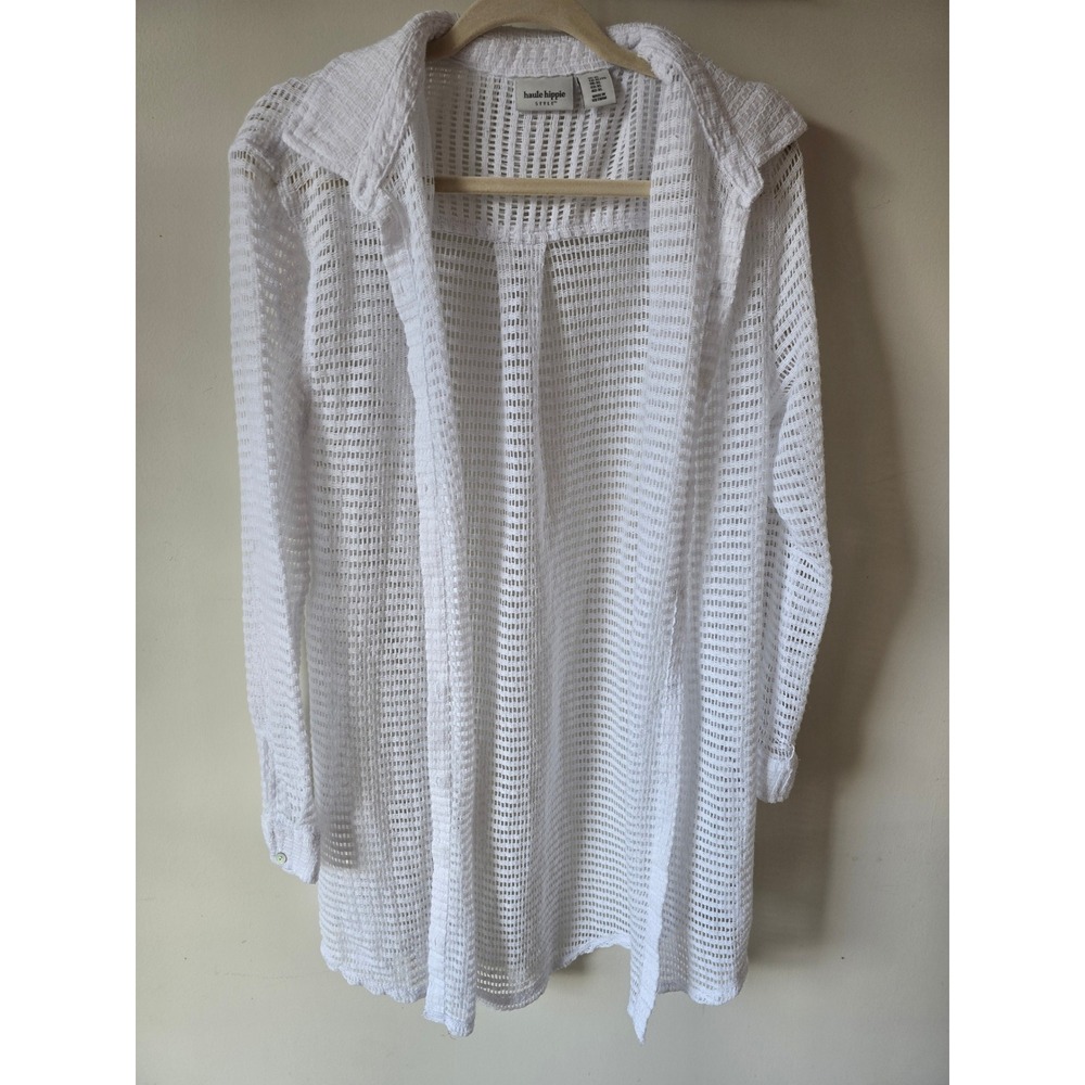 Haute Hippie‎ Style White Open Knit Longline Cardigan Duster XL Beach Coverup